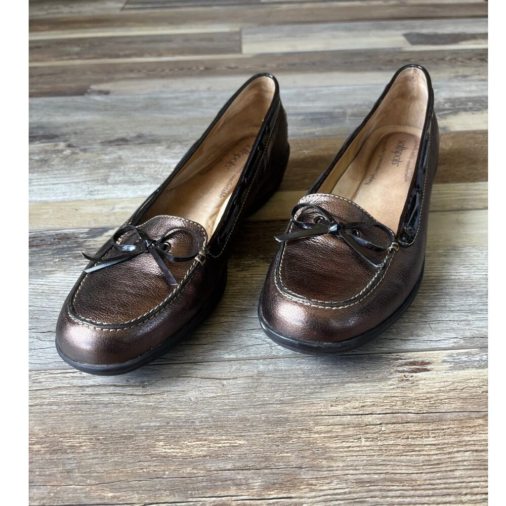 SOFTSPOTS Bronze Pebble Faux Tie Leather Loafers Size 11M 746392 CBUE12